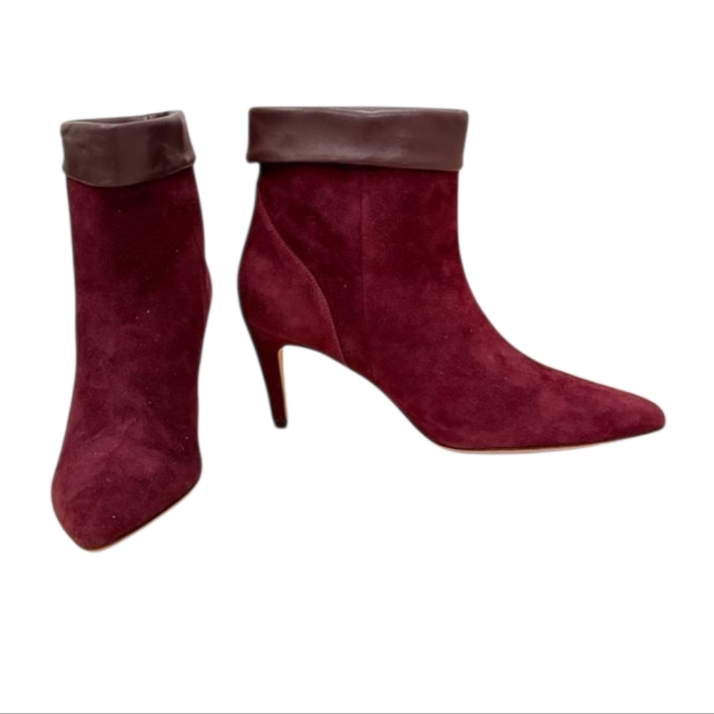 Via Spiga Baddie Burgundy Suede Pointed Toe Booties w 3" heels Size EU 36.5 NWOB